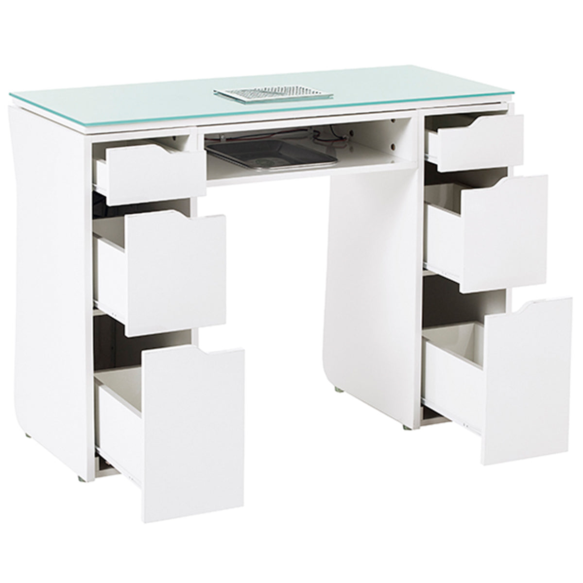 VICKI Manicure Nail Table - White - Drawers Open